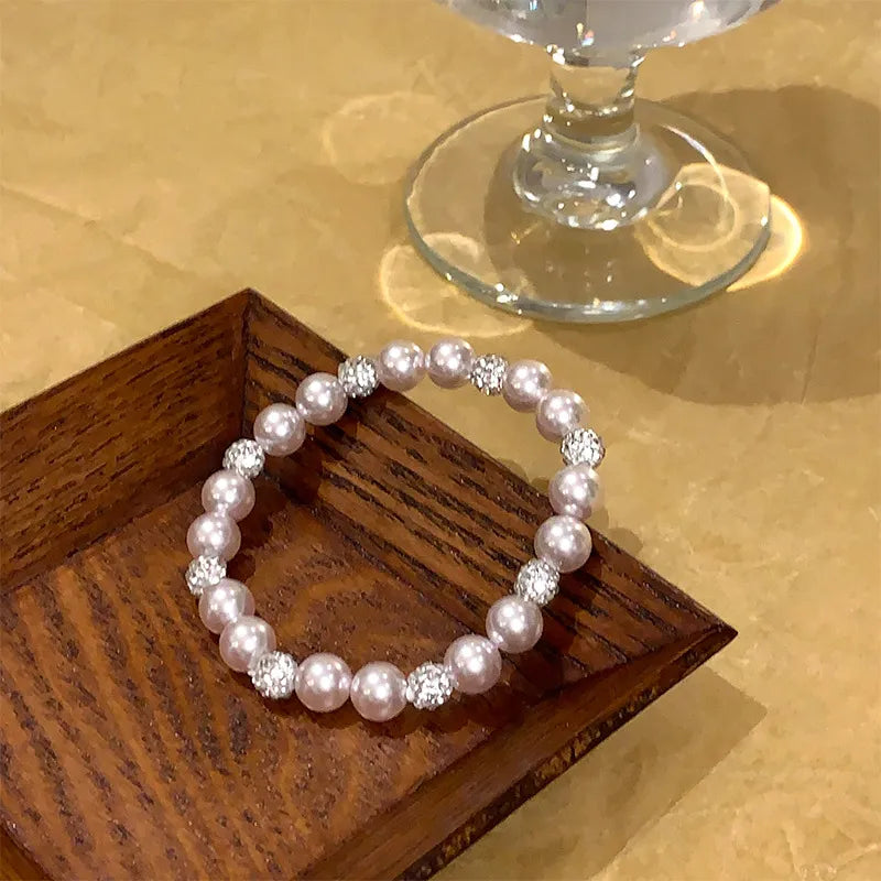 Round Diamond and Pink Pearl Bracelet-1