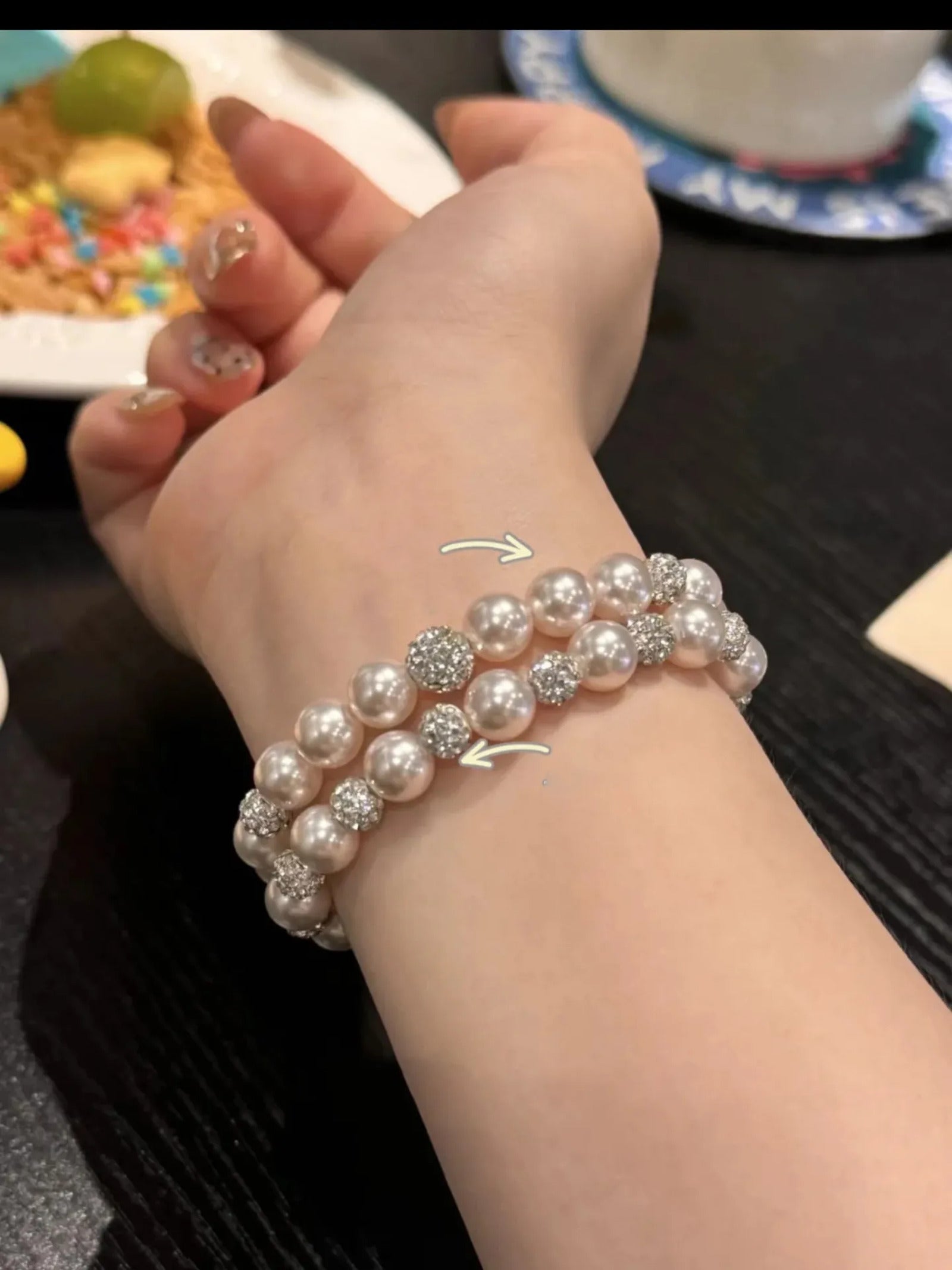 Round Diamond and Pink Pearl Bracelet-2