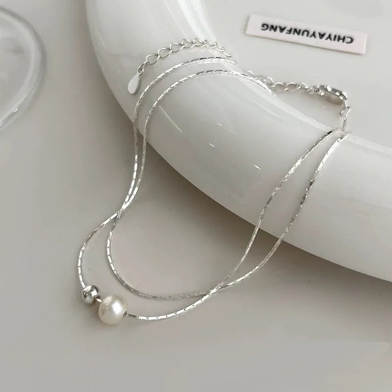 S925 Pearl and Silver Bead Necklace